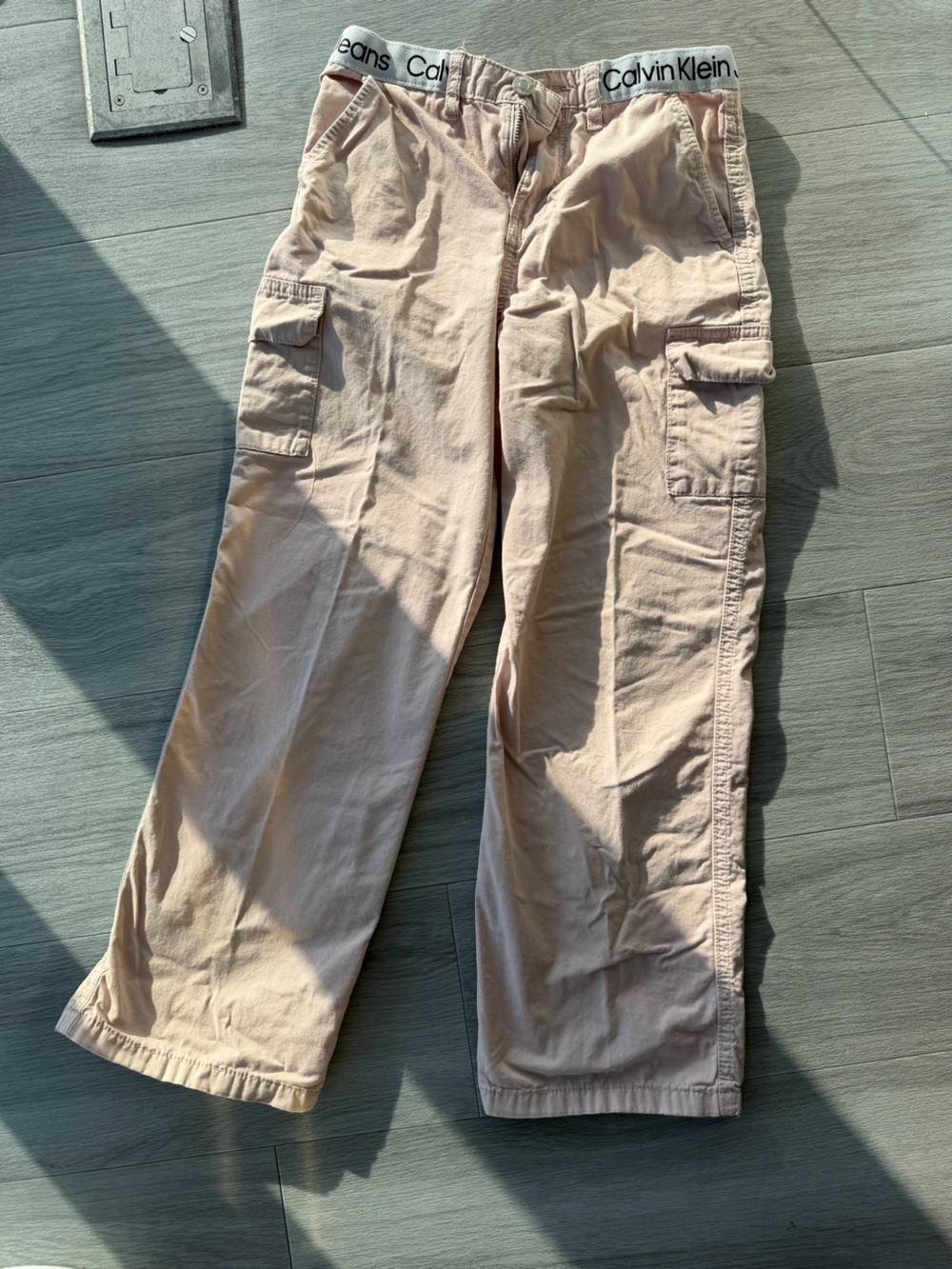 Calvin Klein Jeans Beige Cargo Pants with Logo Waistband